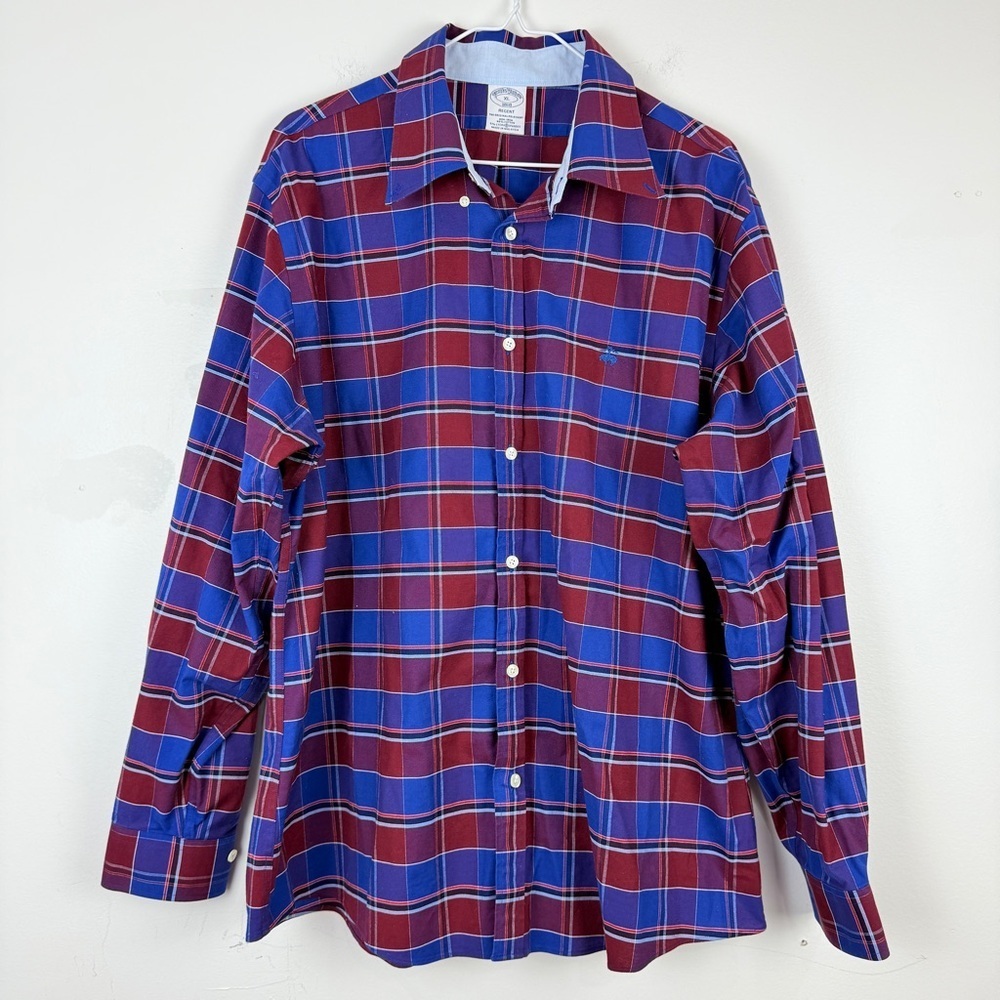 Brooks Brothers 1818 Regent Plaid Button-Down Shirt Classic Red & Blue Check